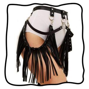 4725 Leather Fringe Belt Black Tassel Belts Rave Cowgirl Accessoriess